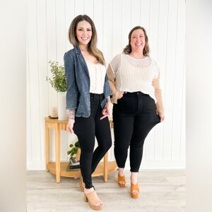 Judy Blue High Rise Black Skinny Tummy Control Jeans with Shark Bite Hem 16W